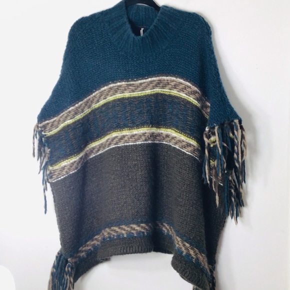 Free People angora wool xs poncho sweater oversize multicolor soft knit rare - Picture 1 of 11